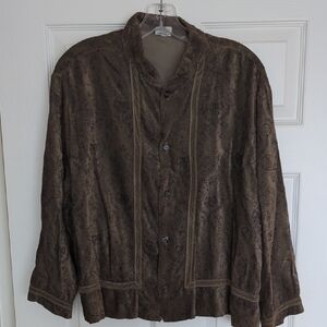 CP Shades Vintage Brown Velour Jaquard Floral Blouse Jacket Size Large